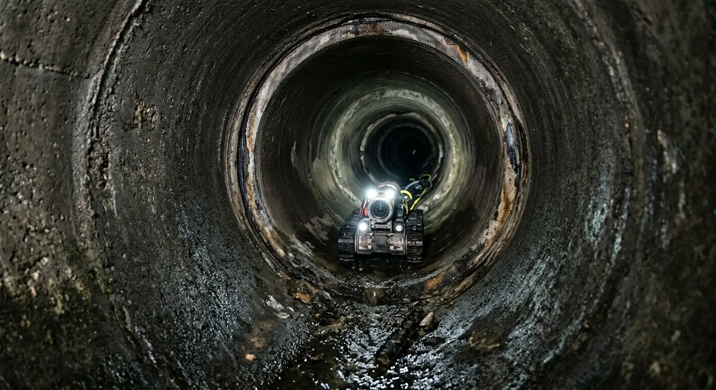 Robotic sewer camera inspecting pipe interior for Sewer Line Repair in Stafford